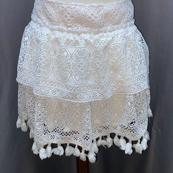 Anine Bing Crochet skirt ruffle tier fringe tassel XS festival - Picture 3 of 12